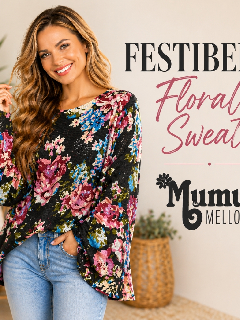 Mumu Mellow By Show Me Your Mumu Festibell Floral Oversize Sweater Sz S #1161